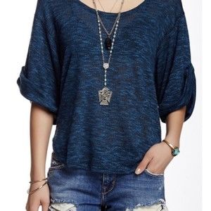 FREE PEOPLE BEACH Blue Rolled Sleeve Boho Blouse